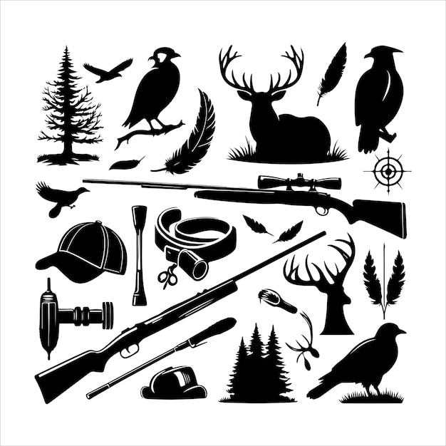 Jagd Vintage Elemente Set Silhouette Sammlung von Jagd Vektor Illustration