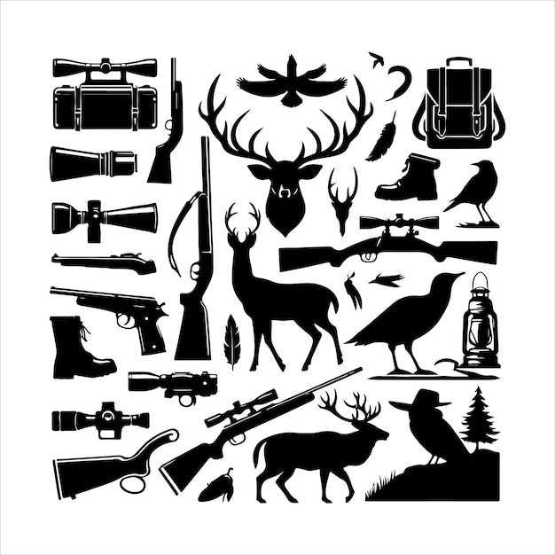 Jagd Vintage Elemente Set Silhouette Sammlung von Jagd Vektor Illustration