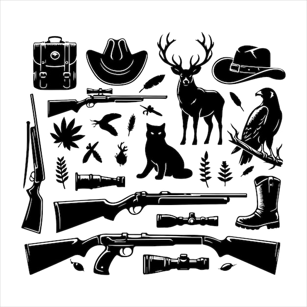 Jagd Vintage Elemente Set Silhouette Sammlung von Jagd Vektor Illustration