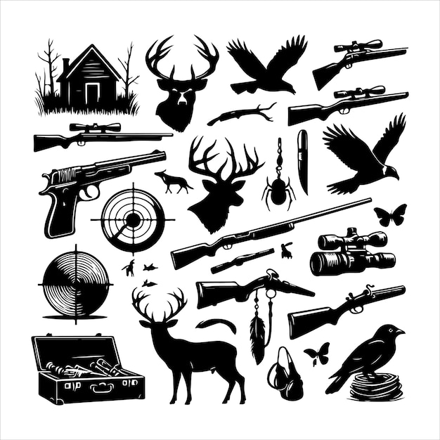 Jagd Vintage Elemente Set Silhouette Sammlung von Jagd Vektor Illustration