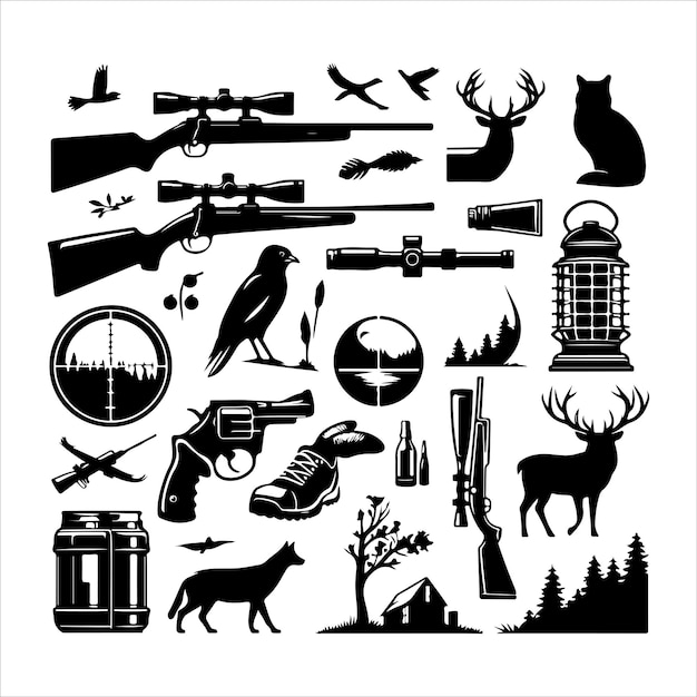 Jagd Vintage Elemente Set Silhouette Sammlung von Jagd Vektor Illustration