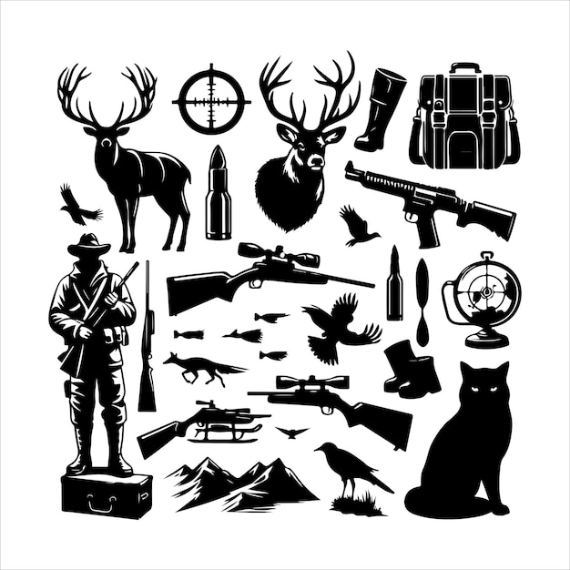 Jagd Vintage Elemente Set Silhouette Sammlung von Jagd Vektor Illustration