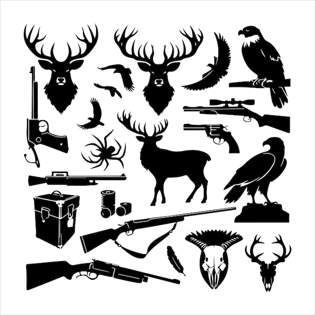 Jagd Vintage Elemente Set Silhouette Sammlung von Jagd Vektor Illustration