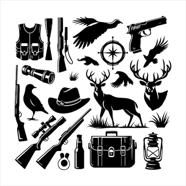Jagd Vintage Elemente Set Silhouette Sammlung von Jagd Vektor Illustration