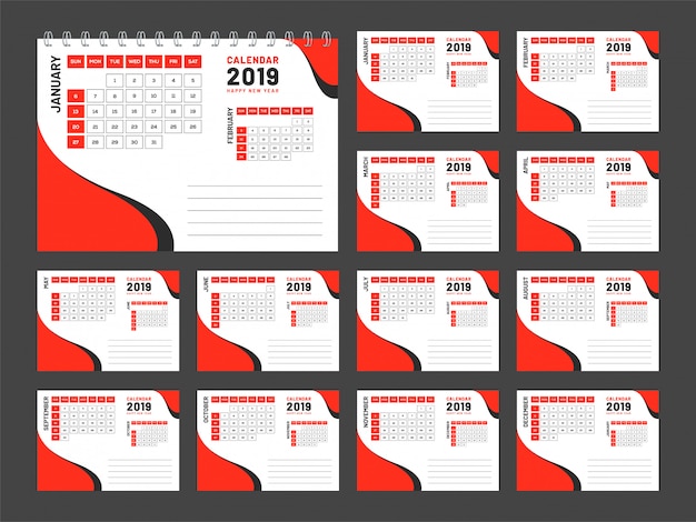 Jahr 2019, kalenderdesign.