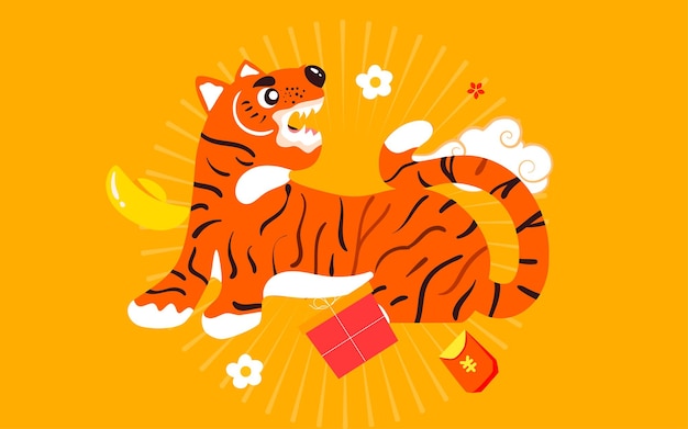 Jahr der tigerkarikatur-tigerillustration 2022 frühlingsfest neues jahr nationale gezeiten poster