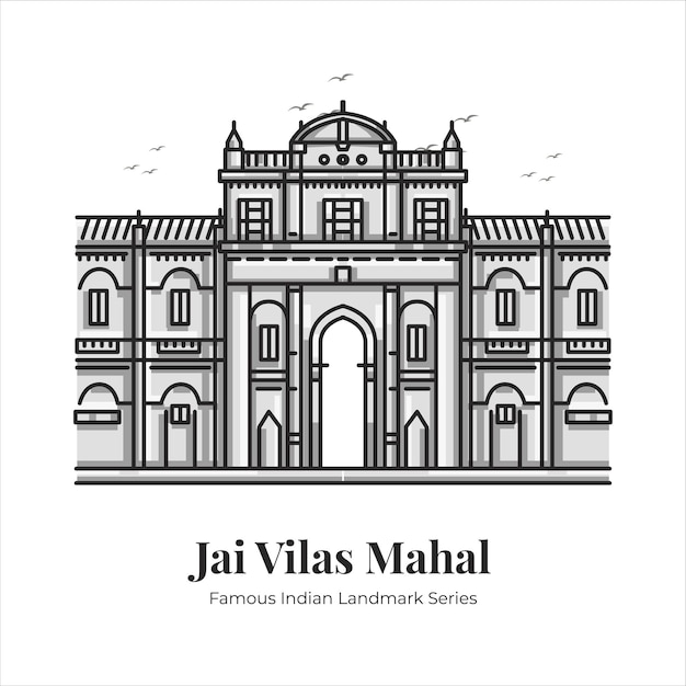 Jai vilas mahal indischer berühmter ikonischer wahrzeichen cartoon strichzeichnungen illustration