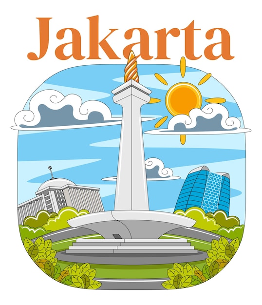 Jakarta, stadt, vektor, illustration