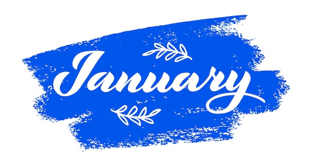 Januar-vektor-schriftzug der handgezeichneten weißen illustration auf blauem strukturiertem hintergrund