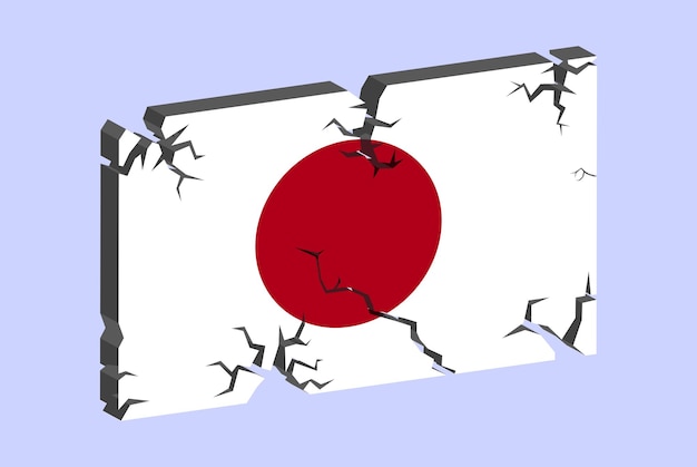 Japan-flagge auf 3d-rissigem wandvektorbruchmuster mit rissiger textur gibt konzept aus