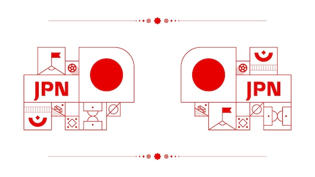 Japan-Flagge für 2022-Fußballpokalturnier isoliert Nationalmannschaftsflagge mit geometrischen Elementen für 2022-Fußball oder Fußball-Vektorillustration