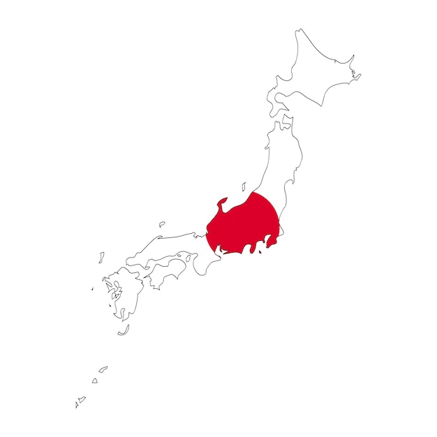 Japan-Kartenschattenbild mit Flagge auf weißem Hintergrund