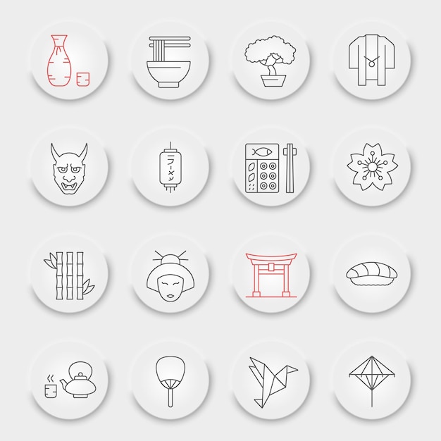 Japan Linie Icon-Set