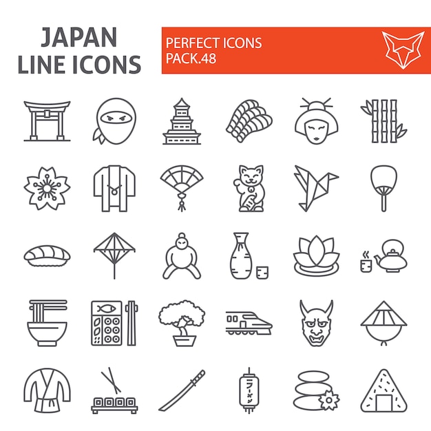 Japan linie icon-set