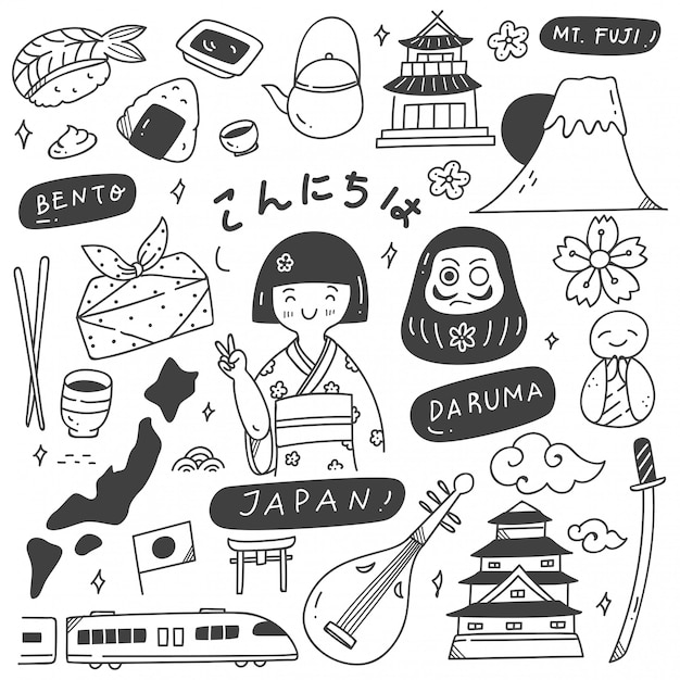 Japan reiseziel doodle set