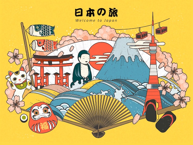 Japan Tourismus Plakat Design mit Attraktionen