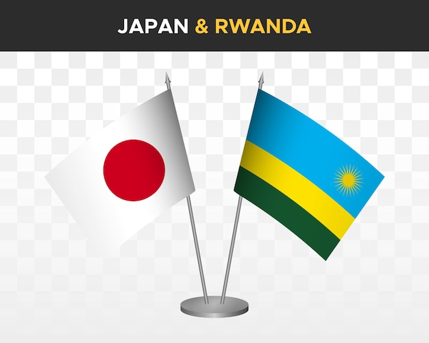 Japan vs ruanda schreibtischfahnen mockup isolierte 3d-vektorillustration japanische tischfahnen