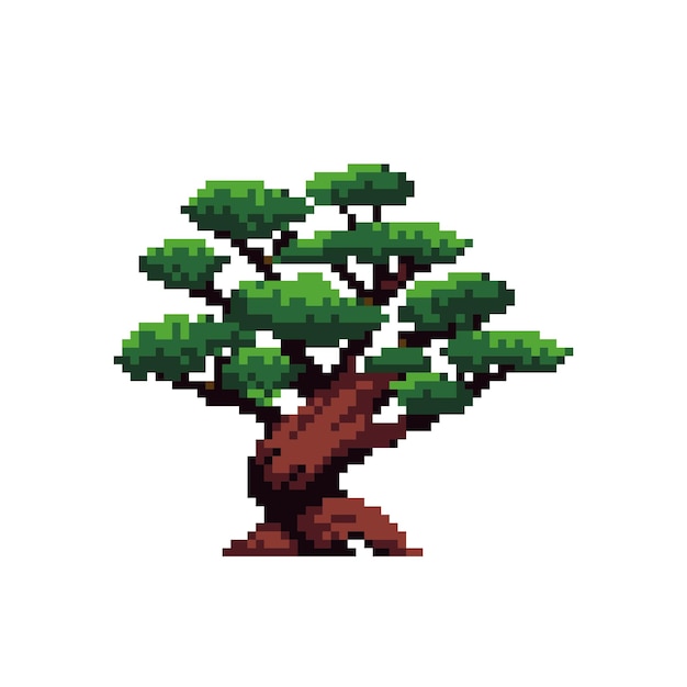 Vektor japanische bonsai-bäume im stil der pixelkunst schöner realistischer baum im bonsai-stil baum dekorativ