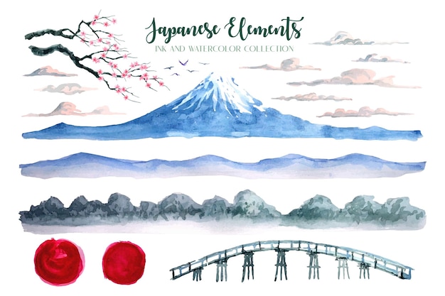 Japanische Elemente Tinten- und Aquarellsammlung 3.
