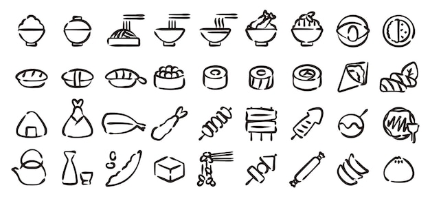 Japanische food icon set handgezeichneter version