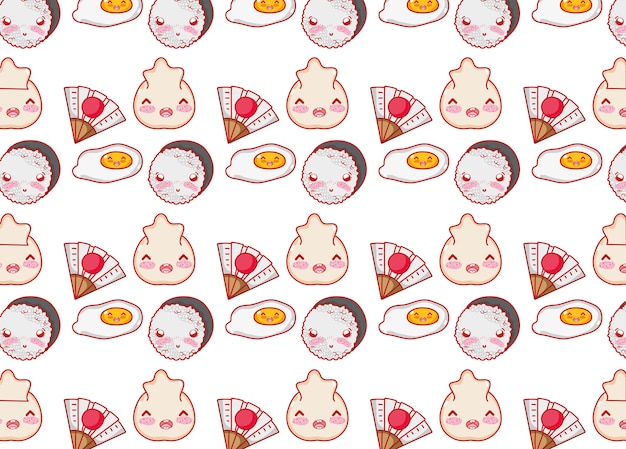 Japanische gastronomie hintergrund kawaii cartoons