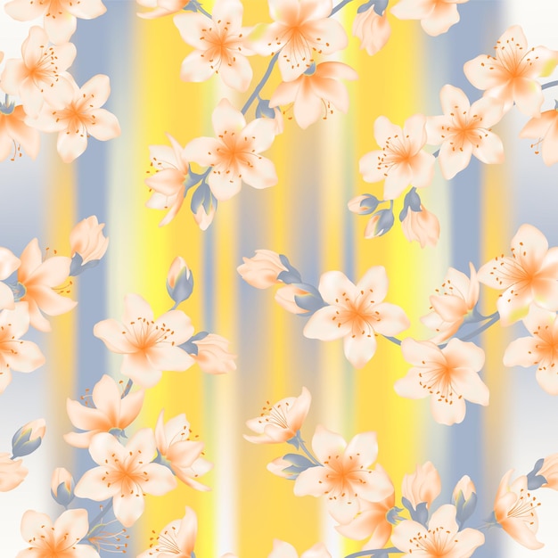 Japanische Kirschblüte Sakura-Zweige Vektor nahtloses Muster Stoff Textil-Vektor-Hintergrund
