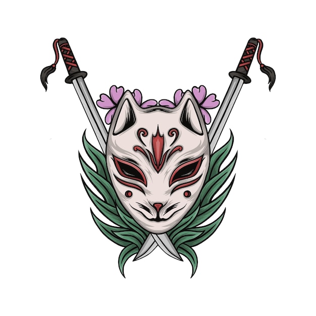 Japanische kitsune-maske-vektor-illustration