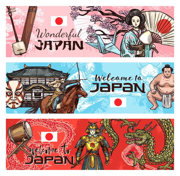 Japanische reisebanner nationale symbole japans