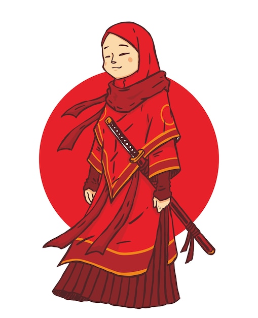 Japanische samurai hijab mädchen illustration