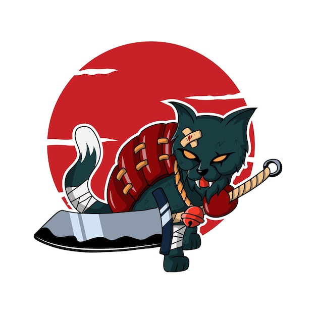 Japanische samurai-katzenvektorillustration