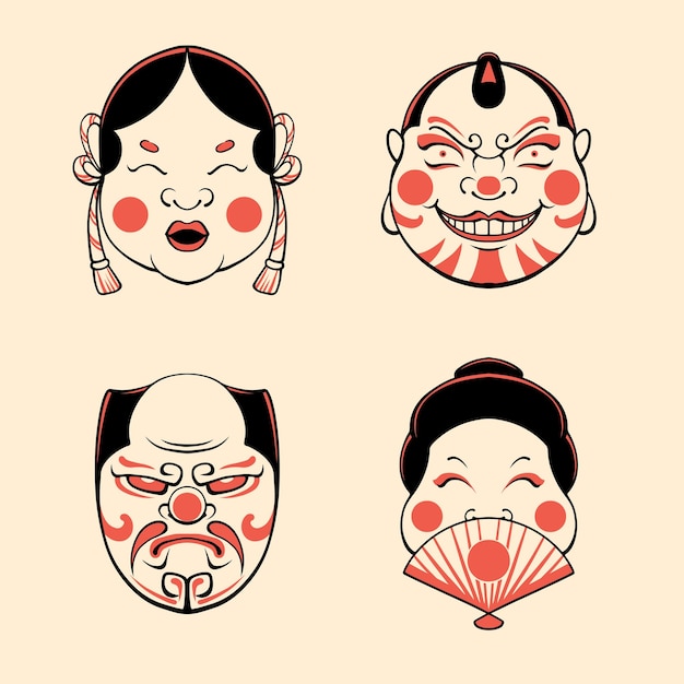 Japanische set-masken-vektorgrafiken