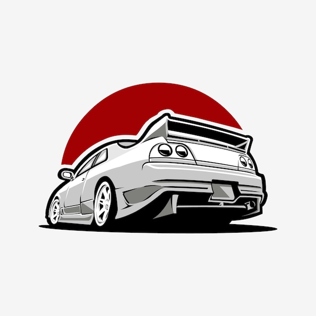 Japanische sportwagen-illustration, vektorkunst, isoliert, am besten für jdm-t-shirt-logo und aufkleber-design