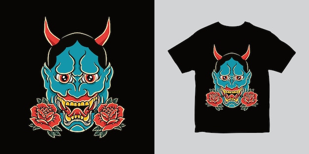 Japanischer masken-teufel-illustrations-t-shirt entwurf