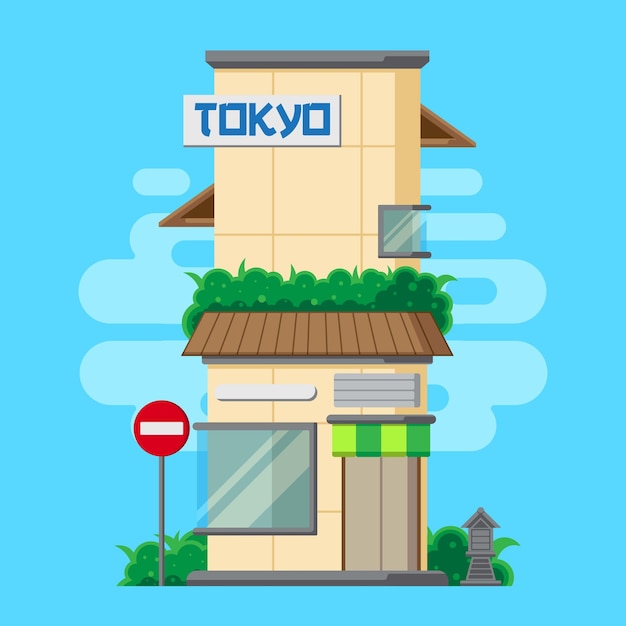 Japanischer tokio-speicher mit flacher designillustration