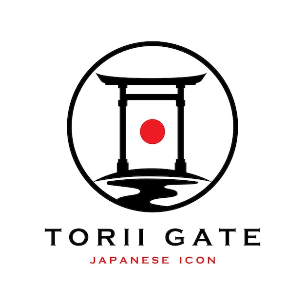 Japanischer torii-torvektor und illustration mit slogan-vorlage