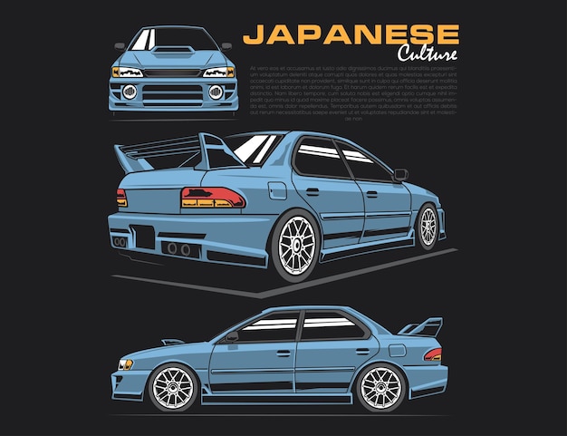 Vektor japanisches autoset der 90er jahre illustration vektorgrafikdesign