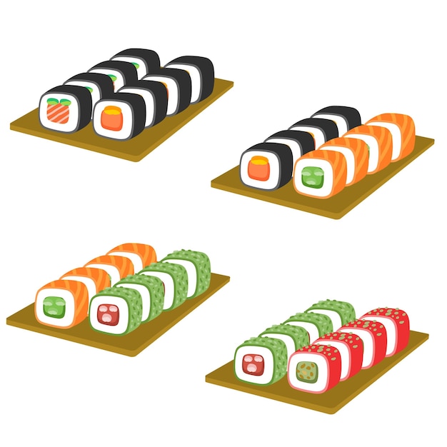 japanisches essen, sushi., flache illustration
