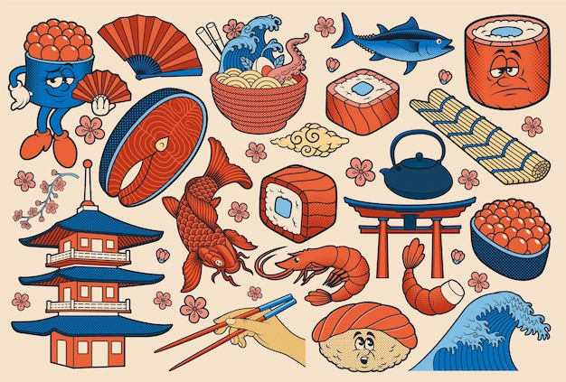 Japanisches Essen Vektor-Clipart im Cartoon-Stil