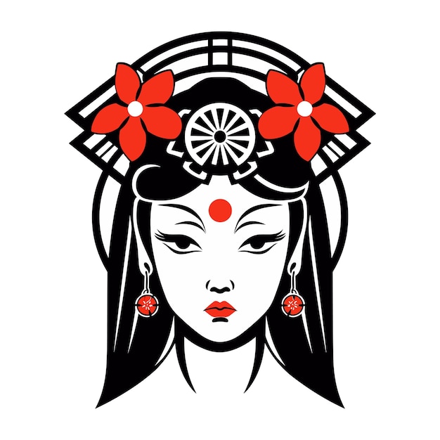 Vektor japanisches geisha-mädchen, handgezeichnete logo-design-illustration