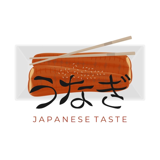 Japanisches kabayaki unagi gegrilltes aal-illustrationslogo bereit, mit essstäbchen zu essen