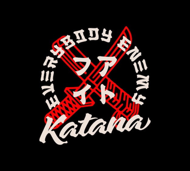 Vektor japanisches kurzes katana mit scheiden-logo-abzeichen im liniendesign