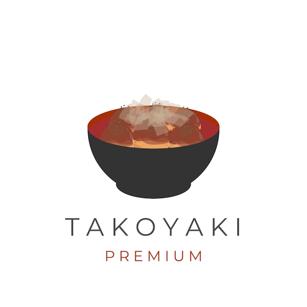 Japanisches lebensmittel-takoyaki-vektor-illustrations-logo in schwarzer schüssel