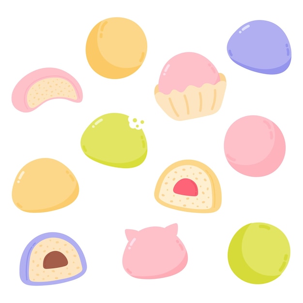Japanisches Mochi-Reis-Dessert-Vektor-Set