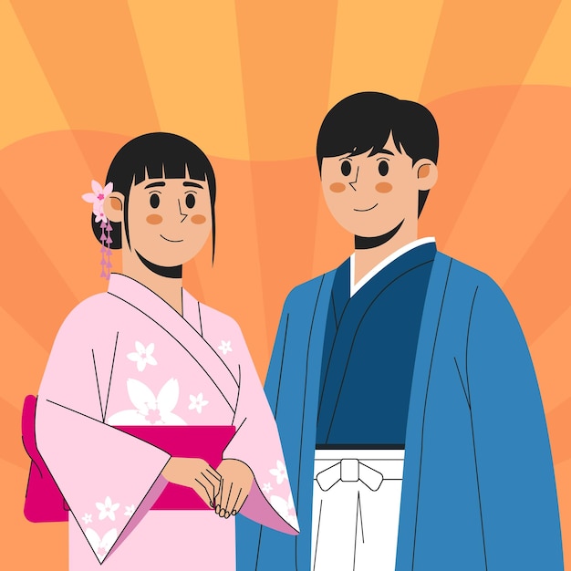 Japanisches Paar trägt Kimono-Vektorillustration
