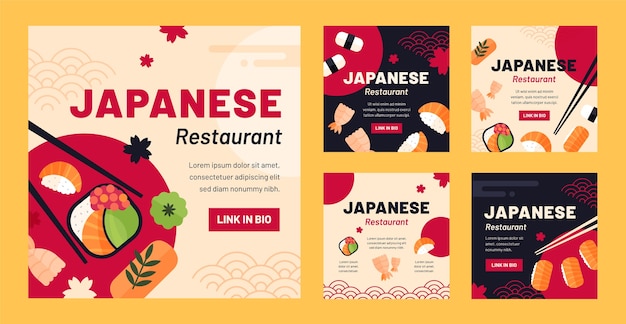 Japanisches restaurant-template-design mit flachem design