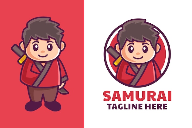 Japanisches samurai-jungen-maskottchen-logo-design