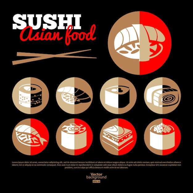 Vektor japanisches sushi. asiatisches essen. flache icon-set. menügestaltung