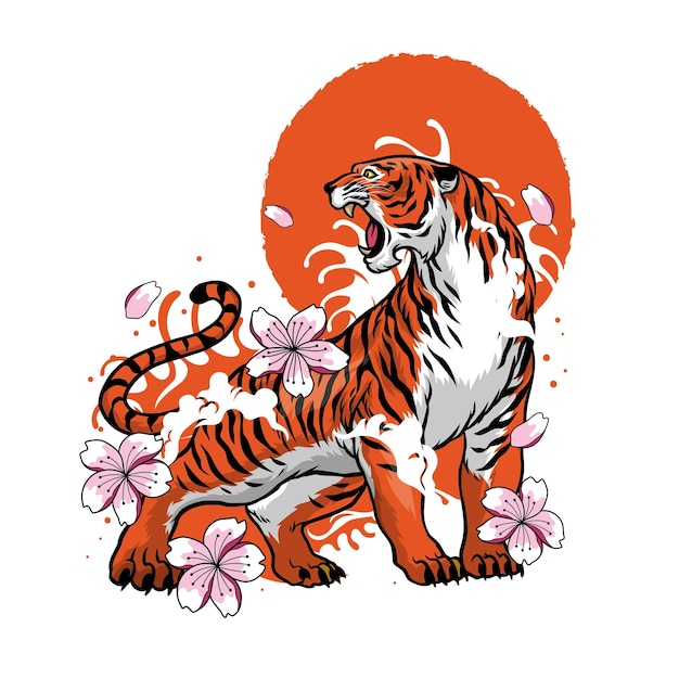 Japanisches tiger tattoo design im vintage look