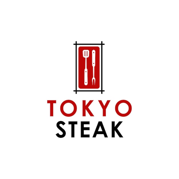 Japanisches tokyo steak house mit spachtel-symbol-logo-design