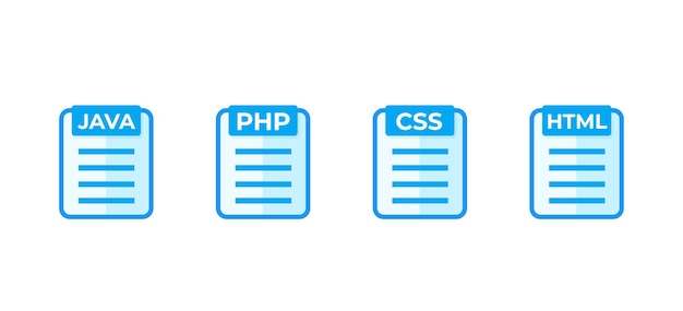 JAVA PHP CSS HTML-Code-Vektorsymbole auf Weiß